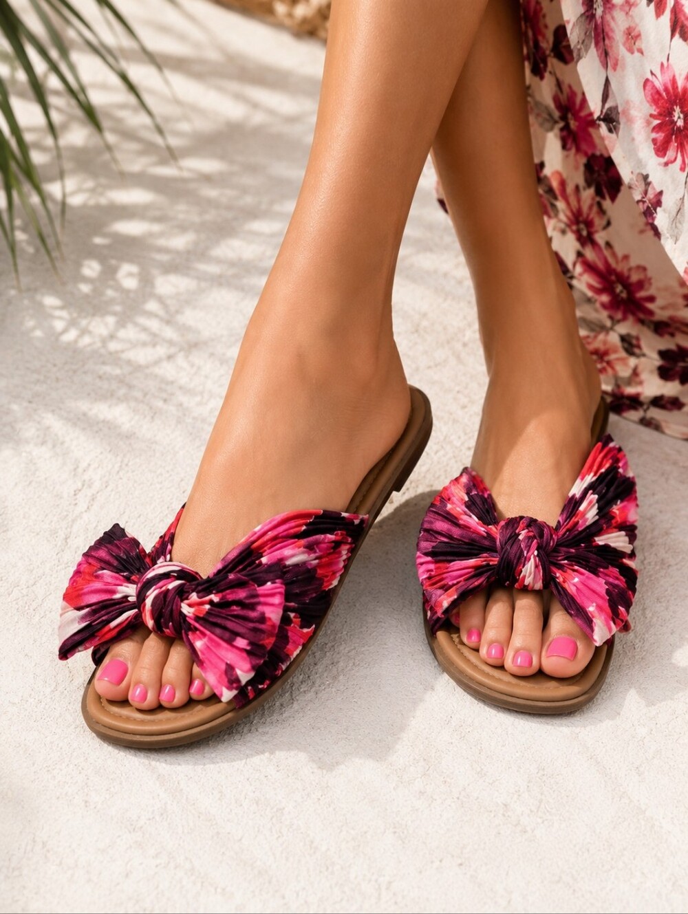 Kensie Womens Renata 2 Slip on Flat Bow Sandals 6.5 Pink Red Burgundy